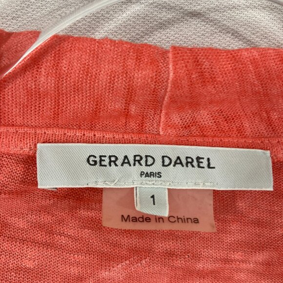 Gerard Darel size 1/ Small Orange Coral Open Front 100% Linen Stretch Cardigan - Picture 2 of 9
